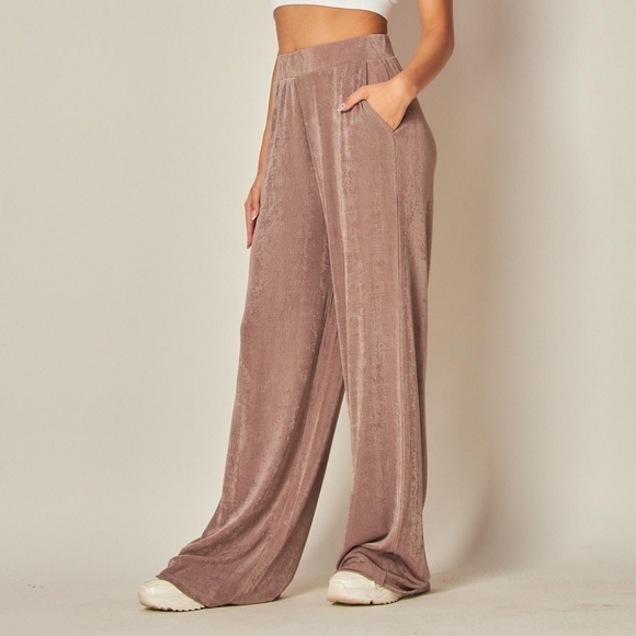 Slinky Pull On Pants Smoked Eggplant Pockets Casual - Picture 1 of 11